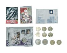 GB - A collection of 11 QEII £5 special issue crown coins, a 2013 definitive coin set, and a 2012 co
