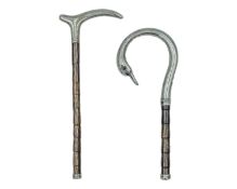 Two silver-mounted parasol handles.