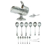 A set of six silver Old-English pattern coffee spoons by Atkin Brothers.