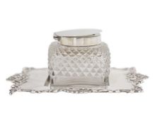 A George III silver-mounted glass inkwell by Joseph Angell I.