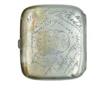 An 800 silver cigarette case with autographs.