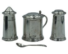A three-piece silver cruet set by Viner's Ltd.