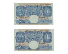 Bank of England, cashier Kenneth O. Peppiatt, two WWII replacement £1 banknotes, 29 March 1940.