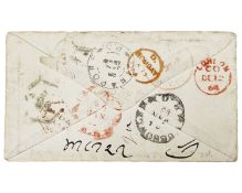 Envelope sent from Exeter to Upper India.