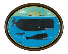 Stephen CAMPS (1957) Three Whales Beneath a Cornish Schooner