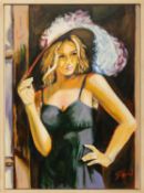 Sue HYND (1947) Lady with Feathered Hat