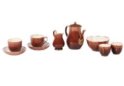 A Victorian Rockingham part coffee service, chocolate glaze with gilt highlights, comprising coffee 