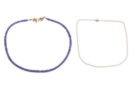 Two strands of beaded necklaces; to include a single row of faceted tanzanite beads, completed with 