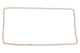 A long tri-coloured curb link necklace, comprising a series of flat curb links with striated details