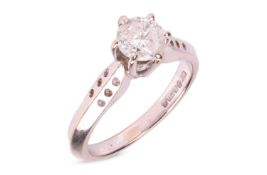 A diamond solitaire ring, comprising a central round brilliant-cut diamond in a six claw setting, wi