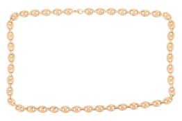 A long heavy anchor link chain, fastened with lobster clasp, marked as '750', link width 8.9 mm, ove