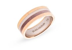 Boucheron - 'My First Four' quatre ring, the polished flat band of tri-coloured metal with a segment