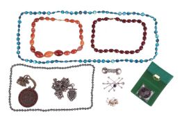 A small collection of jewellery items; to include a Danish Modernist brooch set with amethyst by Nie