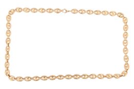 A long heavy anchor link chain, fastened with lobster clasp, marked as '750', link width 8.6 mm, ove