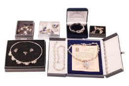 A mixed group of jewellery items including a pearl-set silver bracelet, of organic design, signed ‘H