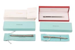 A pair of Tiffany & Co. T-clip ballpen and mechanical pencil, marked '925' and individually case