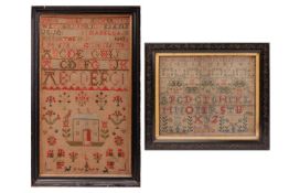 A 19th century needlework sampler, completed by Isabella Jamieson, October 1843, depicting a house a