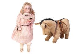 A large Simon & Halbig bisque head doll, numbered '2' to the rear of her head, with open mouth (