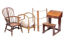 An early 20th century child's Windsor armchair, of typical form, 78 cm high x 45 cm wide, together w