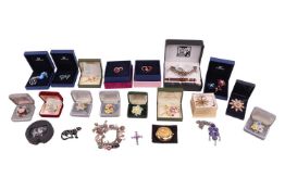 A group of costume jewellery to include a large number of Swarovski brooches, boxed, a Swarovski cry