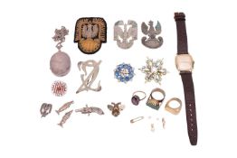 A mixed group of items comprising a Bulova wristwatch, a bee brooch by Cornelius Van Dop, an unmarke