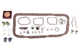 A mixed group of items, the majority jewellery, including an oval link bracelet, marked ‘925’, sever
