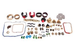 A large group of vintage and signed costume jewellery, including a pair of Chanel glass and gilt met