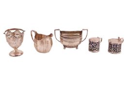 A group of five small silver items; to include a George III silver cream jug by Thomas Daniell, a Ge