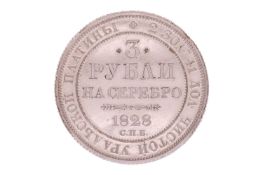 Russia, Nicholas I, 3 Roubles, in platinum, 1828, (St Petersburg), 10.1g. NB: This lot is being sold