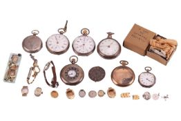 A group of Pocket Watches, Watch Dials & Watch Components. The pocket watches are set in white m