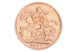 A 1907 full Sovereign, the obverse with Edward VII, the reverse with St George slaying the dragon, 1
