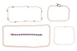 A group of jewellery items, to include; A single strand cultured pearl necklace, 72.0cm in length; A