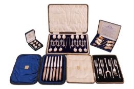 A mixed collection of silver and silver plate items comprising a cased set of twelve teaspoons and s