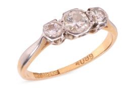 A diamond trilogy ring, with an estimated total diamond weight of 0.40ct, comprising three graduated