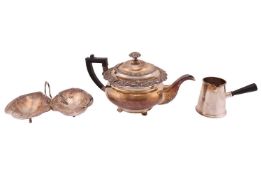 An Art Nouveau silver-plated double sweetmeat dish, with central handle; together with a mid 19th ce