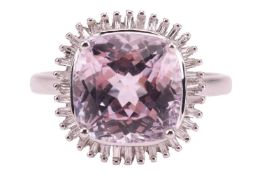 A kunzite ballerina ring in 9ct white gold, comprising a cushion-cut kunzite of 10.0 x 9.9 x 7.1 mm,