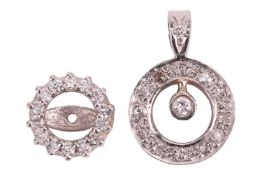 A diamond-set circle pendant, in white metal surface tested as 18ct, together with a single diamond-