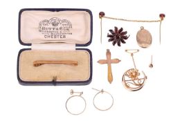 A small group of Victorian and early 20th century jewellery; comprising a seed pearl brooch, of flor