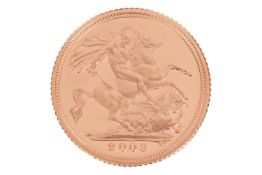 A 2003 Elizabeth II half sovereign, fourth head, in capsule.