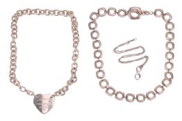 Tiffany & Co. - three necklaces comprising a silver cushion-shaped open link necklace with toggl