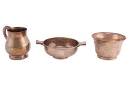 A silver quaich by Charles S Green & Co., a Mappin & Webb mug of baluster form, and a bowl w