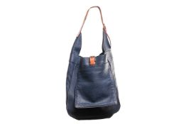 Hermès - a Marwari PM hobo bag in navy blue Clemence (?) leather, with Palladium hardware and contra