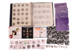 A quantity of commemorative silver coins; to include examples of Shillings, Two Shillings, A Florin,