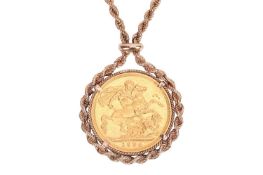 A sovereign pendant necklace, set with a detachable 1894 Victorian full sovereign, in a 9ct gold twi