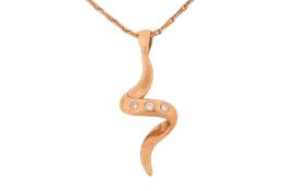 A diamond-set spiral pendant, in 9ct yellow gold, to a 9ct gold paperlink chain, measuring 40.0cm in
