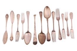 A pair of Victorian fish knives, Sheffield 1861 by Martin Hall and Co; together with a small quantit