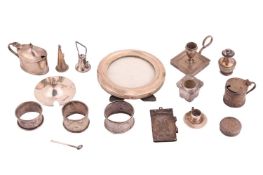 An aggregate of silver items; including a George III silver chamberstick, by Charles Fox I & Jam