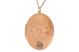 A Victorian locket necklace, the flat curb-link chain with springring clasp, rubbed 9ct stamp, suspe