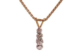 A diamond pendant necklace, the 9ct yellow gold foxtail-link chain with lobster clasp, stamped 375, 