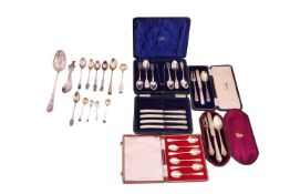 A collection of silver items comprising, a Victorian cased Christening knife, fork and spoon set, Lo